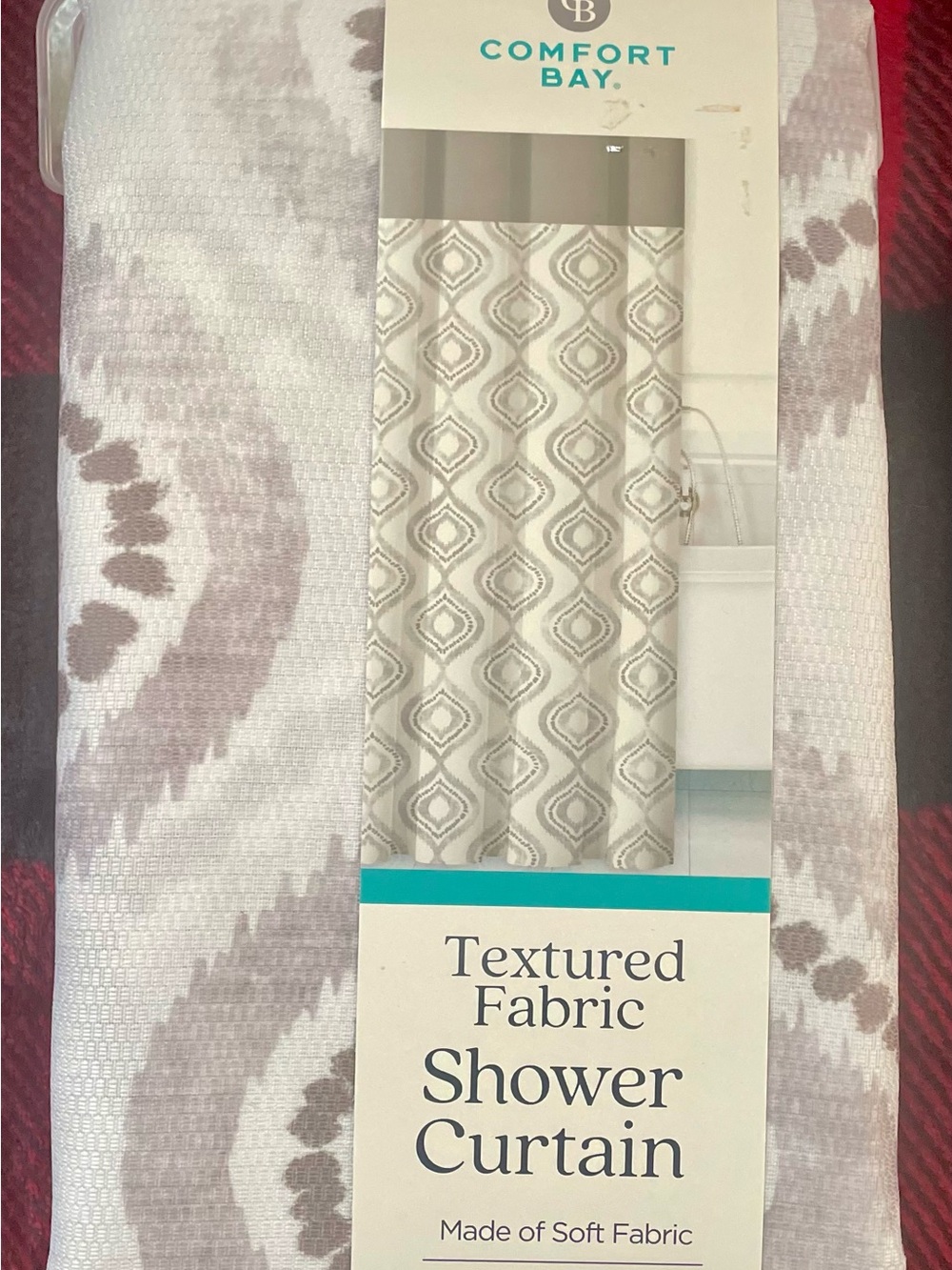 Comfort Bay Textured Fabric Shower Curtain Gray White 72x72 Ikat Ogee Geometric